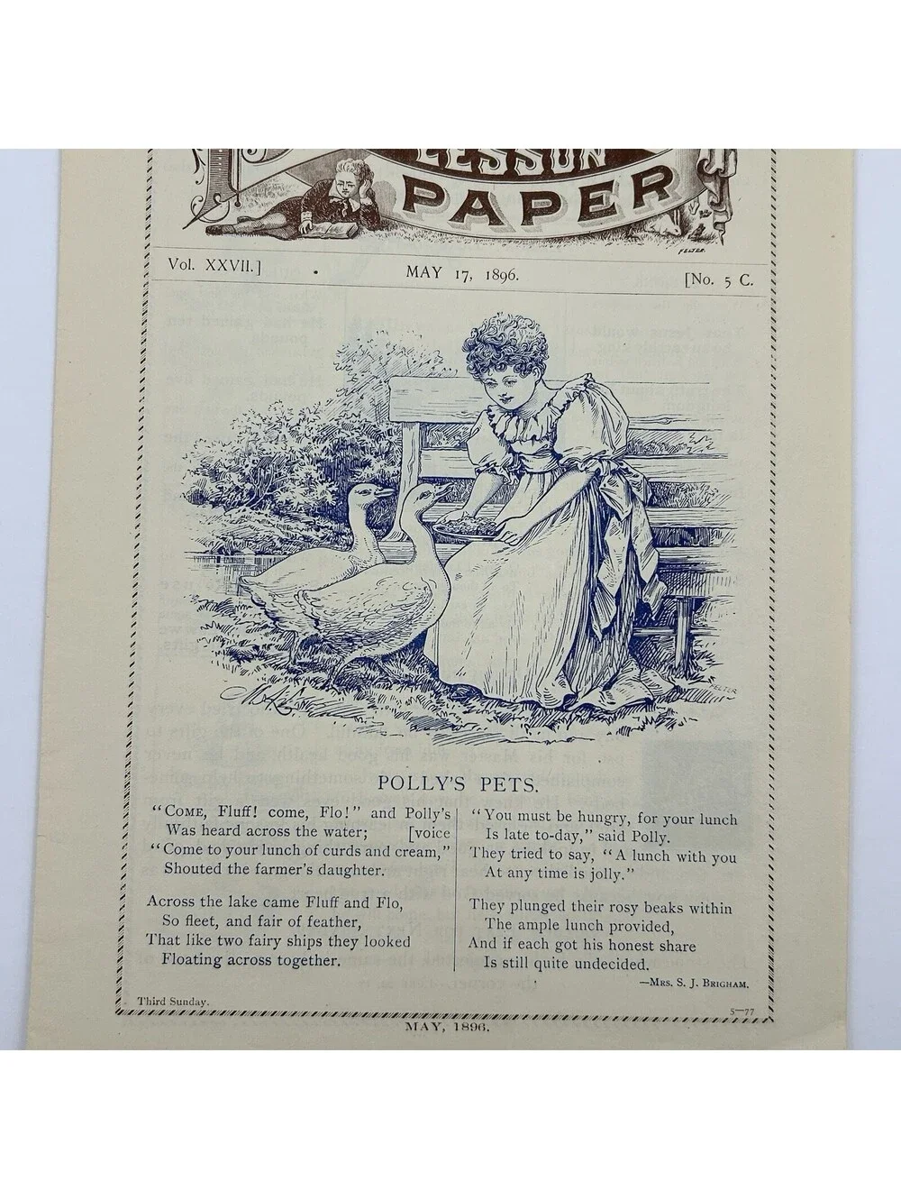 1896 Picture Lesson Paper Vintage Sunday School Ephemera Pollys Pets Ducks   C20